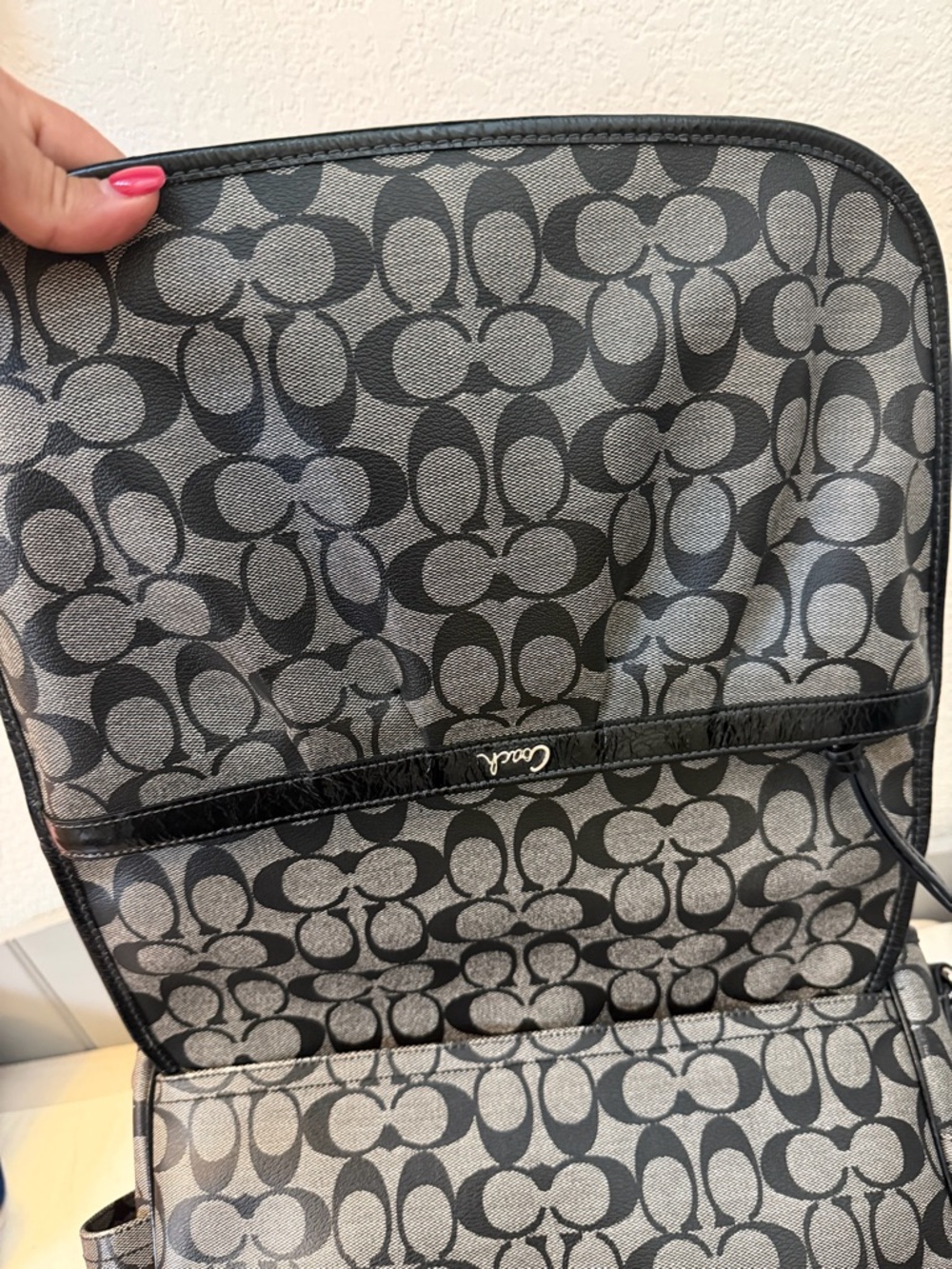 Coach Signature Jacquard Crossbody Bag in Charcoal and Black, diaper bag - Picture 10 of 13